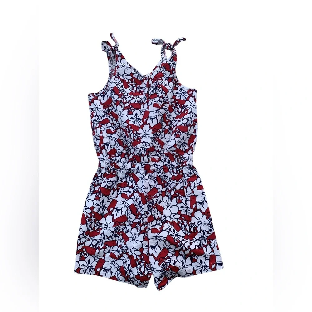 Vineyard Vines Size Medium, 7/8, Red and White Hibiscus Floral Tank Romper